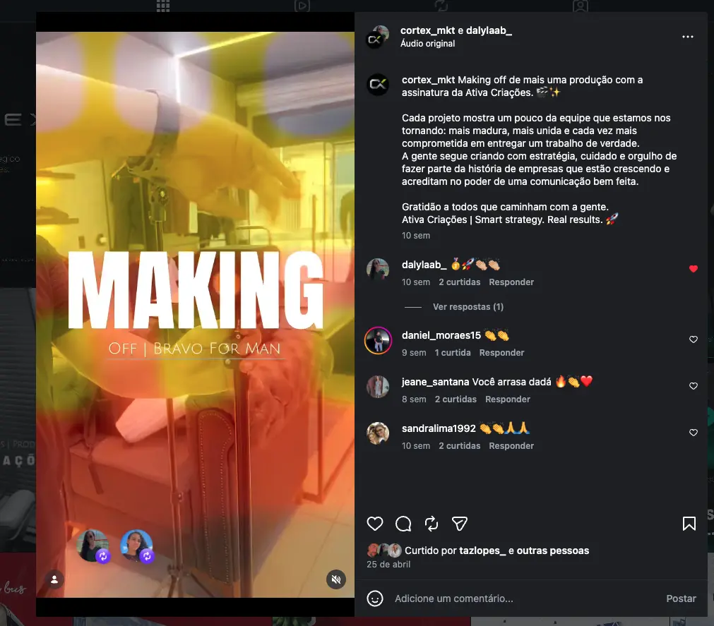 Bastidores reais de produção da equipe CORTEX